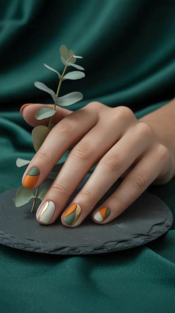 Fall 2025 Short Nail Trends: Earthy Mid-Century Modern 