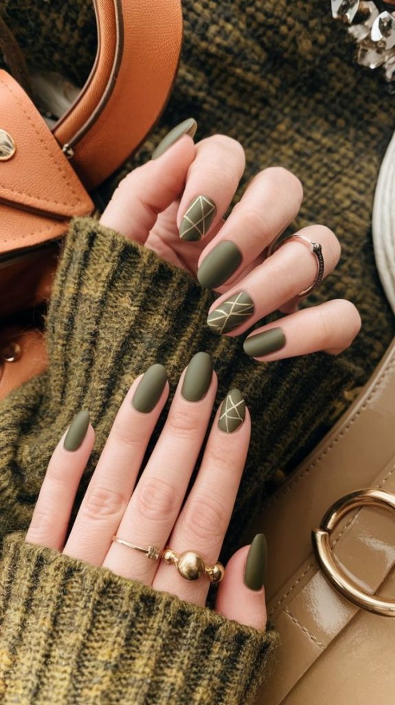 matte olive Fall nails