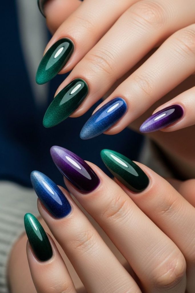 Multicolor Cat Eye Nails