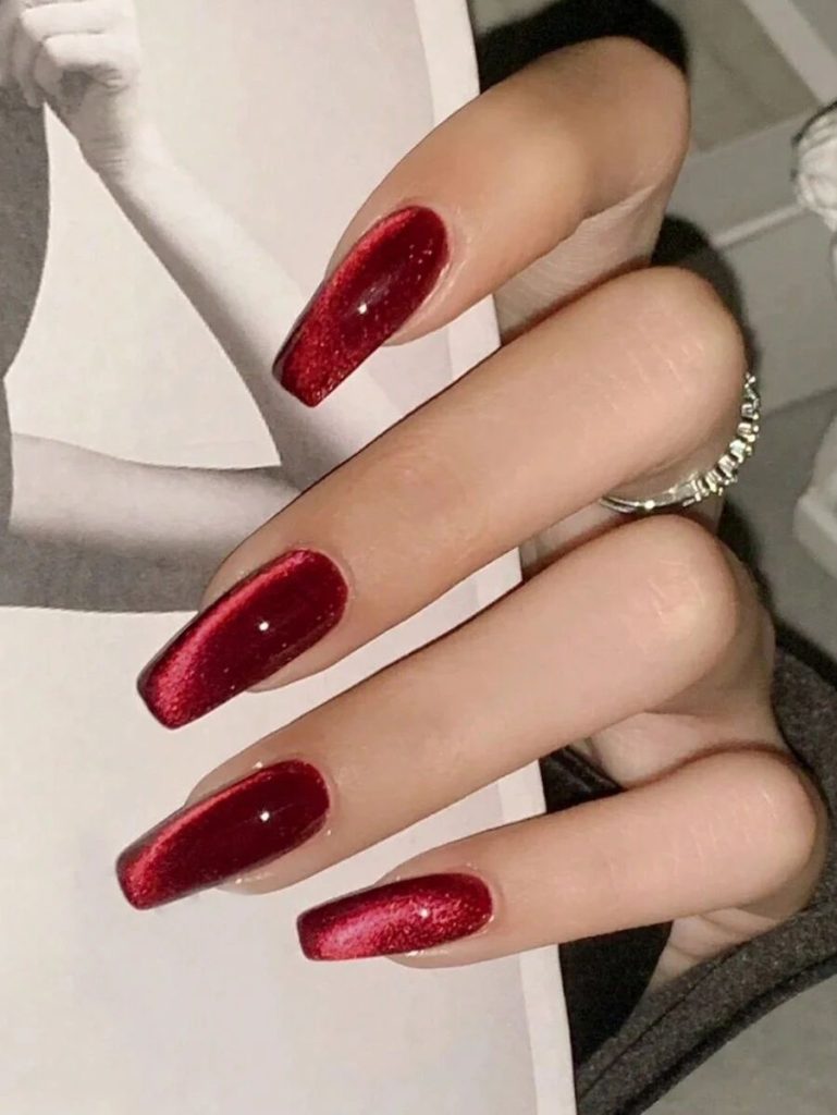 Fiery Red Cat Eye Nails